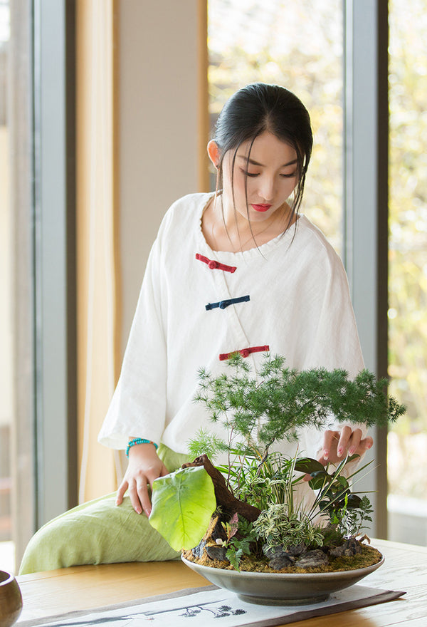 2022 Summer NEW! Women Chinese Style Linen and Cotton Loose Shirt