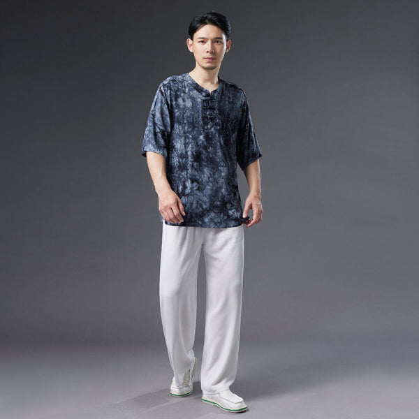 Men Causal Style Linen and Cotton Short Sleeve Dyed Color Tops