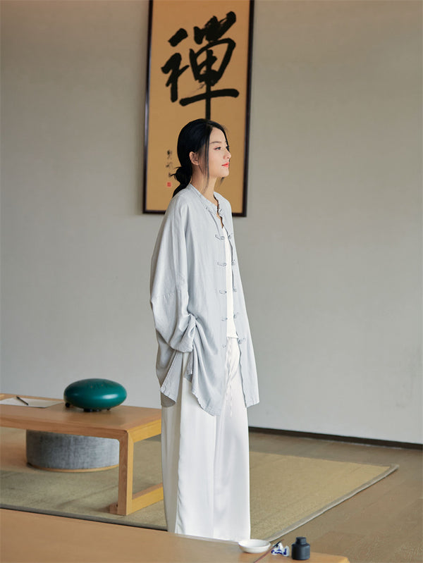 2022 Summer NEW! Women Linen and Cotton Loose Thin Zen Style Long Jacket