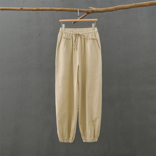 2021 Autumn NEW! Women Modern Causal Style Front Pocket Linen and Cotton Pants
