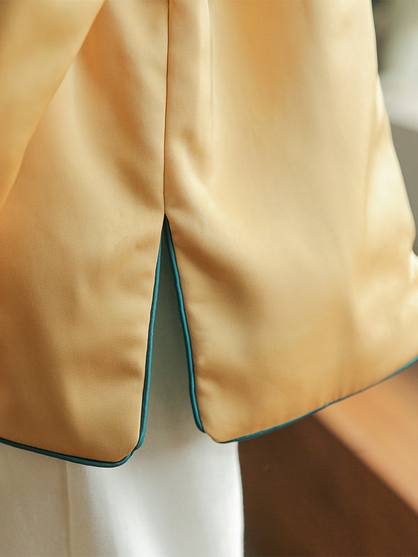 2021 Winter NEW! Women Round Collar Asian Silk Style Quilted Long-sleeved Jacket