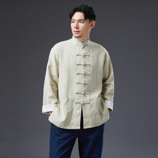 2022 Summer NEW! Men Chinese Style Linen and Cotton Long Sleeve Thin KungFu Jacket