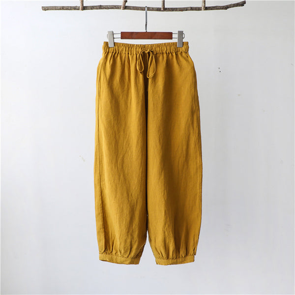 Women Lantern Style Linen and Cotton Lantern Cropped Pants