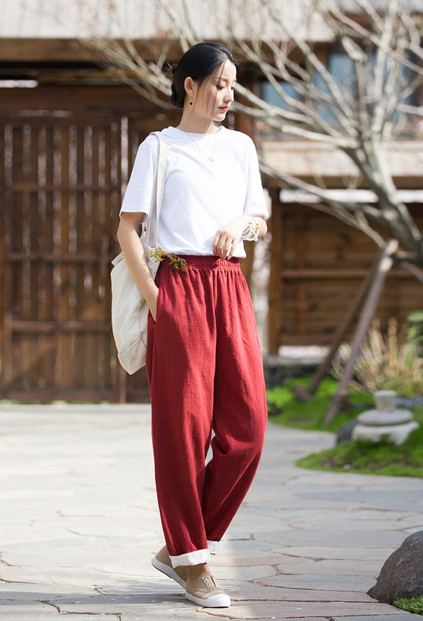 2022 Summer NEW! Women Simple Lantern Style Linen and Cotton Pants