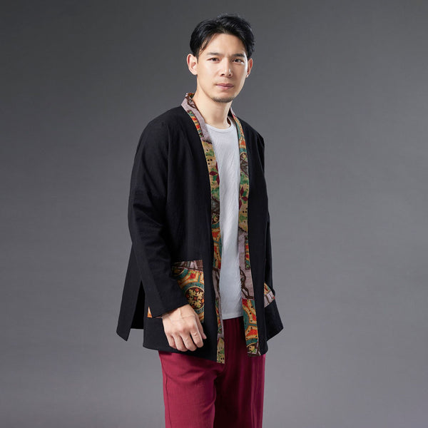 2021 Autumn NEW! Men Retro Minorities Color Linen and Cotton Long Sleeve Cardigan Thin Jacket