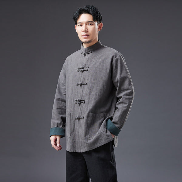 2022 Summer NEW! Men Asian Style Linen and Cotton Long Sleeve Cardigan Thin Jacket