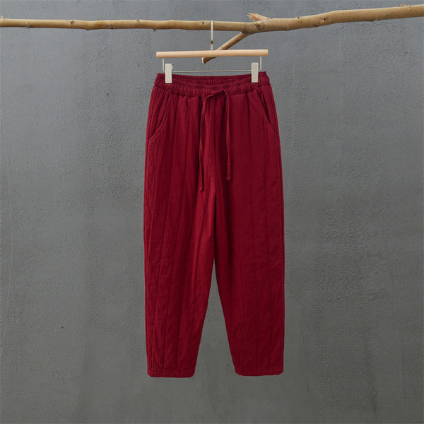 2021 Autumn NEW! Women Modern Causal Style Linen and Cotton Quilted Pants