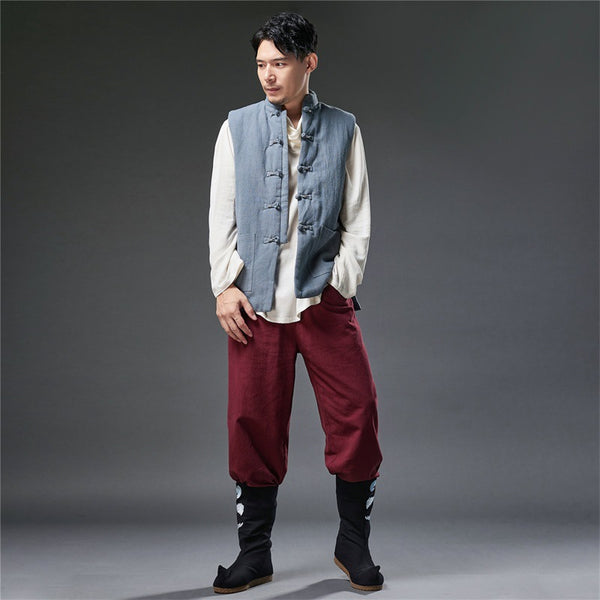 2021 Autumn NEW! Men Retro Chinese Style Linen and Cotton Quilted Vest