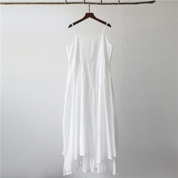 Women Loose Linen and Cotton Pure Color Slip Dress