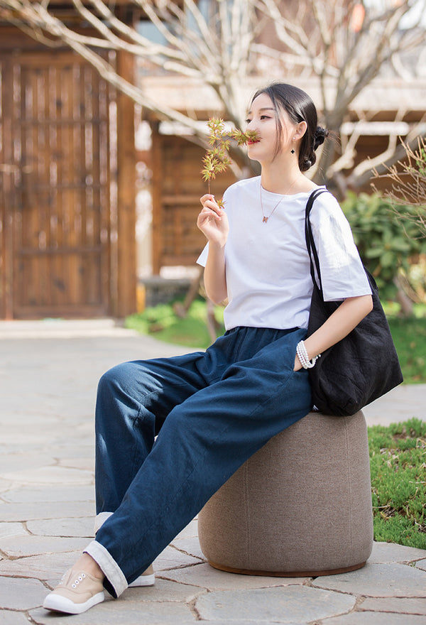 2022 Summer NEW! Women Simple Lantern Style Linen and Cotton Pants