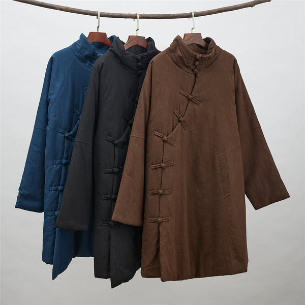 2021 Winter NEW! Men Retro Style Linen and Cotton Quilted Side Buckle Coat