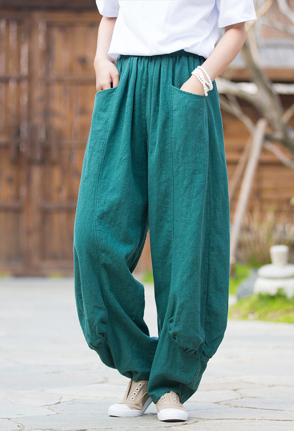 2022 Summer NEW! Women Lantern Style Leisure Sand Washed Linen and cotton Pants