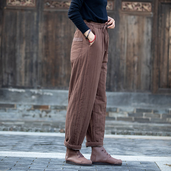 2021 Autumn NEW! Women Modern Causal Style Linen and Cotton Quilted Pants