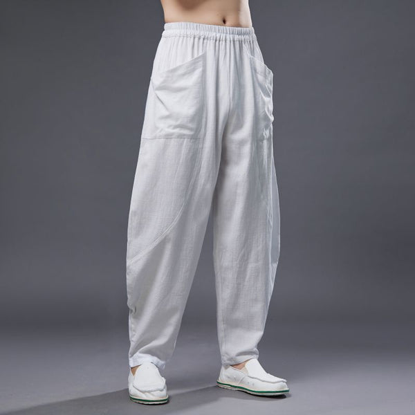 2022 Summer NEW! Men Causal Style Linen and Cotton Big Pockets Small Leg Pants