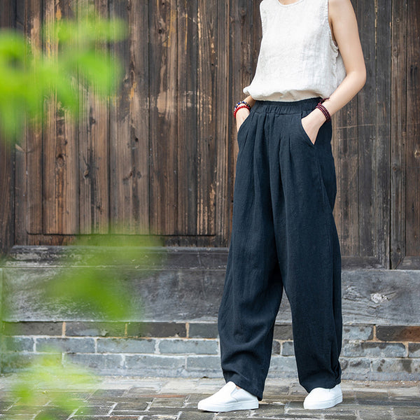 2021 Autumn NEW! Women Modern Causal Lantern Style Loose Linen and Cotton Pants