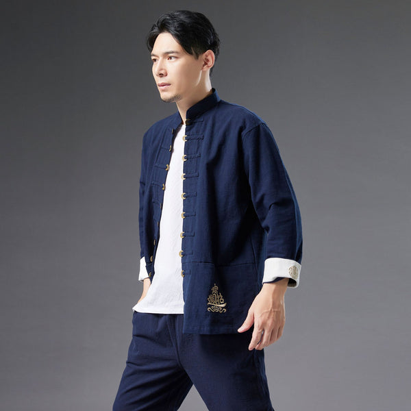2021 Autumn NEW! Men Retro Style Linen and Cotton Long Sleeve Cardigan Thin Jacket