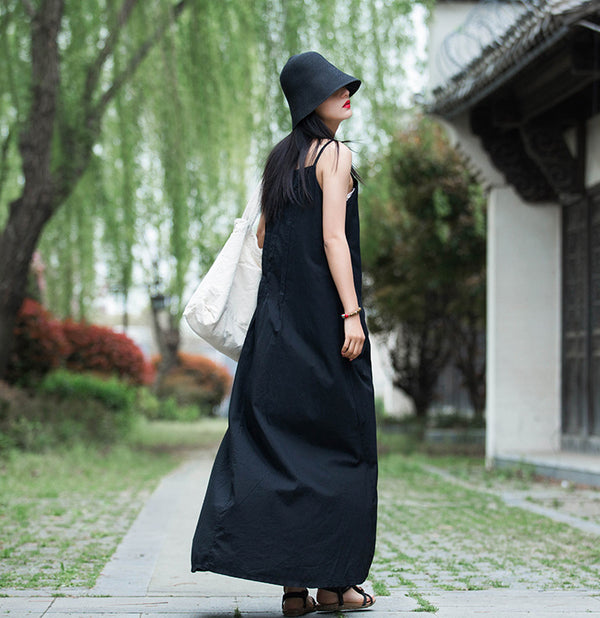 Women Loose Linen and Cotton Pure Color Layered Slip Dress