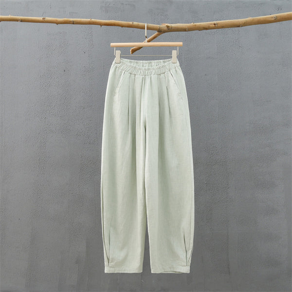 2022 Summer NEW! Women Simple Causal Lantern Style Sand Washed Linen and Cotton Pants
