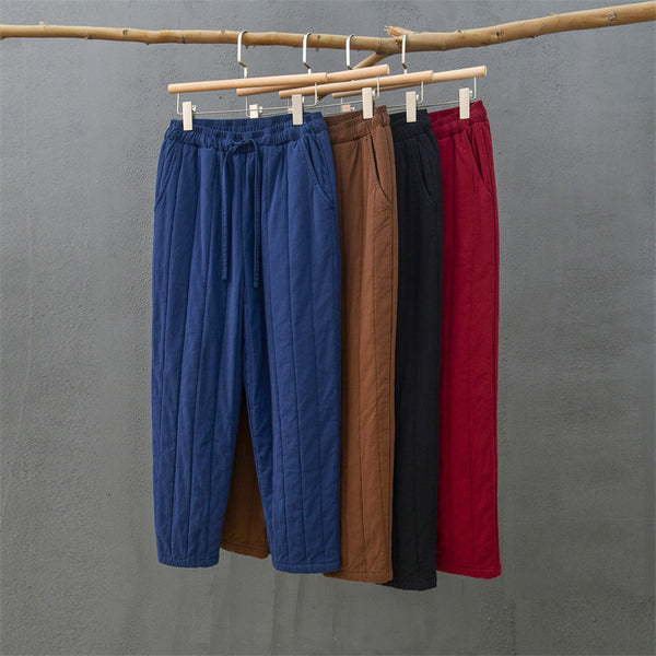 2021 Autumn NEW! Women Modern Causal Style Linen and Cotton Quilted Pants