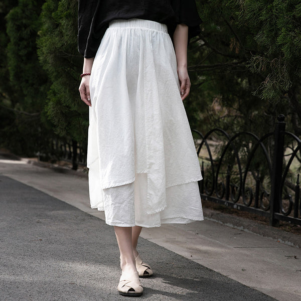 2022 Summer NEW! Women Linen and Cotton Loose Layered Skirt