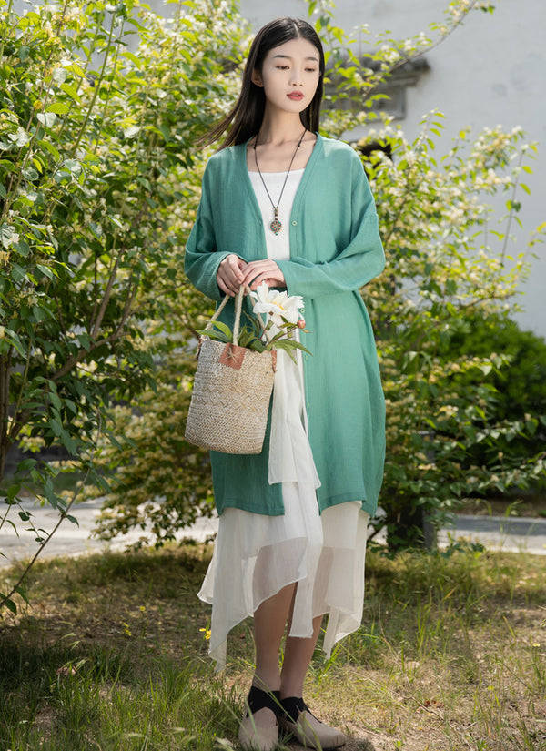 2022 Summer NEW! Women Causal Style Linen and Cotton Long Light Cardigan