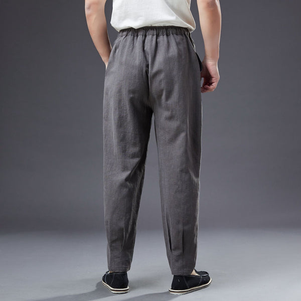 2022 Summer NEW! Men Causal Style Linen and Cotton Drawstring Small Leg Pants