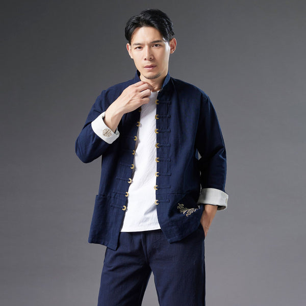 2021 Autumn NEW! Men Retro Style Linen and Cotton Long Sleeve Cardigan Thin Jacket