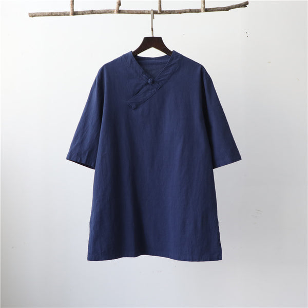 Women Asian Style Linen and Cotton Middle Sleeves Chinese Blouse