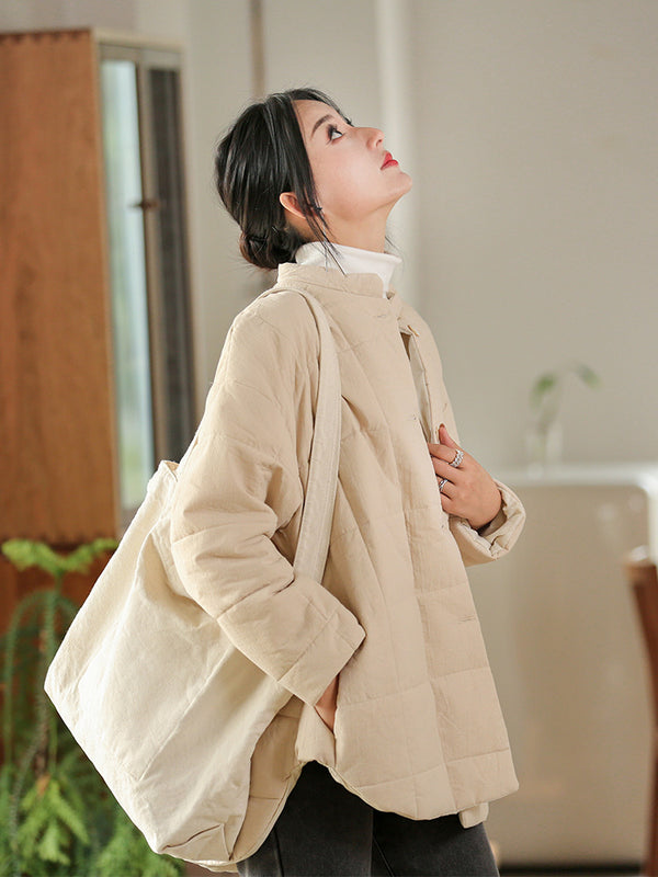 2021 Winter NEW! Women Round Collar Modern Grid Quilted Long-sleeved Thin Coat