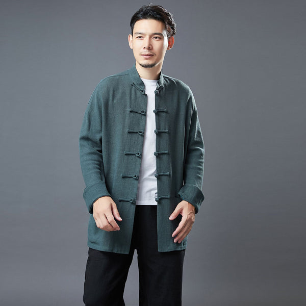 2021 Autumn NEW! Men Retro Chinese Style Linen and Cotton Long Sleeve Cardigan Thin Jacket