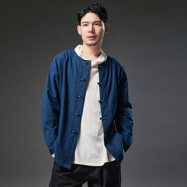 2021 Autumn NEW! Men Retro Chinese Style Pure Color Linen and Cotton Long Sleeve Cardigan Thin Jacket