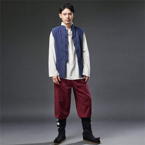 2021 Autumn NEW! Men Retro Chinese Style Linen and Cotton Quilted Vest