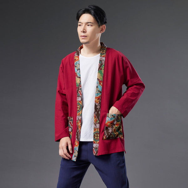 2021 Autumn NEW! Men Retro Minorities Color Linen and Cotton Long Sleeve Cardigan Thin Jacket