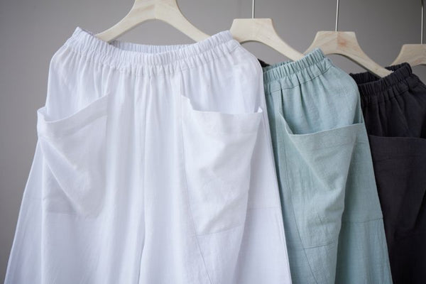 2022 Summer NEW! Men Causal Style Linen and Cotton Big Pockets Small Leg Pants