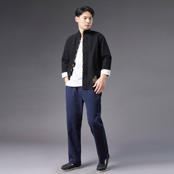 2021 Autumn NEW! Men Retro Style Linen and Cotton Long Sleeve Cardigan Thin Jacket