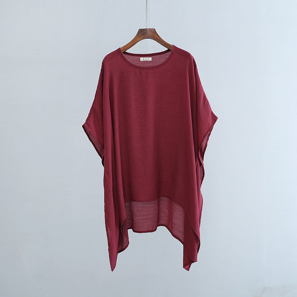 2022 Summer NEW! Women Modern Loose Style Linen and Cotton Round Necked Elbow Sleeves Shirt