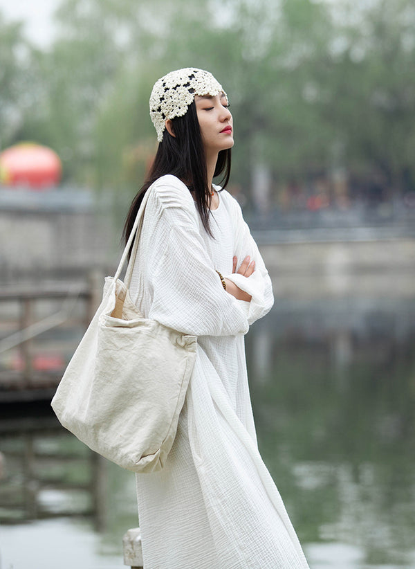 Copy of 2021 SUMMER NEW! Women Extra Large Wrinkled Linen and Cotton Long Sleeve Dress