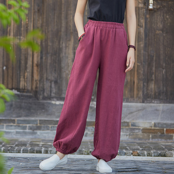 2021 Autumn NEW! Women Simple Causal Lantern Style Linen and Cotton Pants