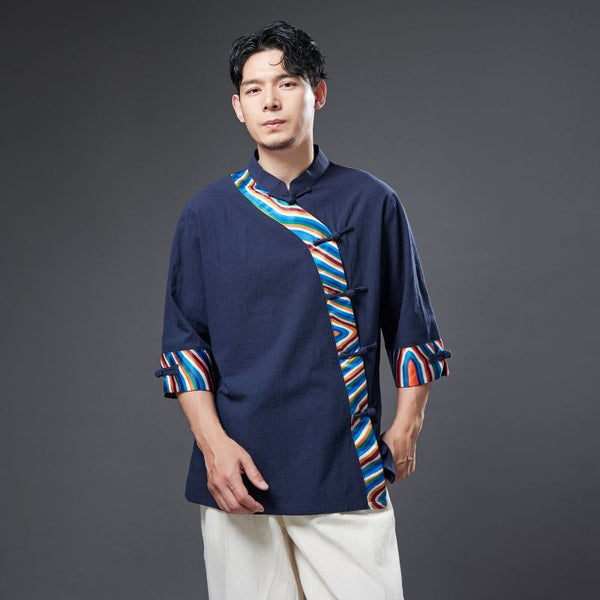 2022 Summer NEW! Men Ethnic Style Linen and Cotton Middle Sleeve Shirts