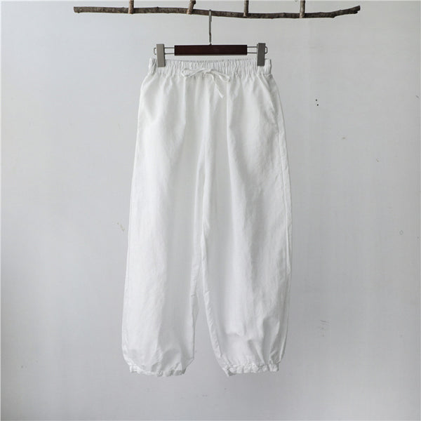 Women Lantern Style Linen and Cotton Lantern Cropped Pants
