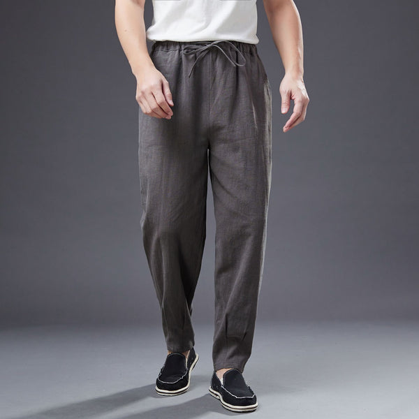 2022 Summer NEW! Men Causal Style Linen and Cotton Drawstring Small Leg Pants