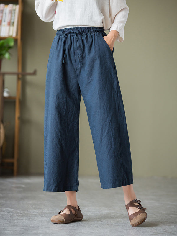 2021 Autumn NEW! Women Linen and Cotton Causal Cropped Wide Leg Pants