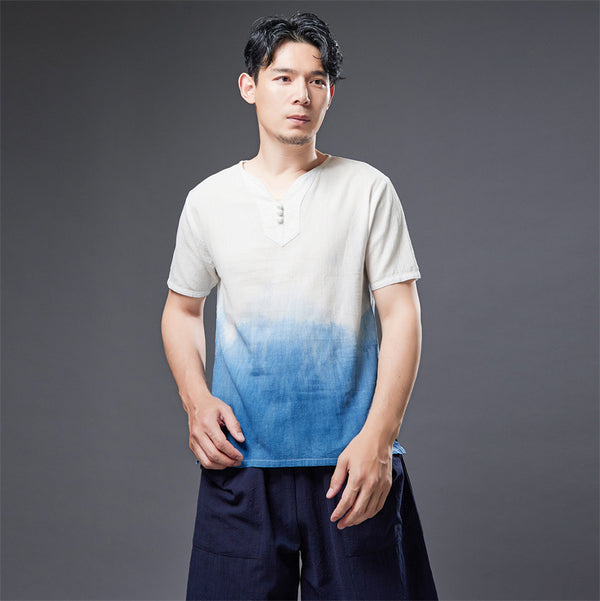 2022 Summer NEW! Men Natural Dyed Linen and Cotton Short Sleeve T-Shirts