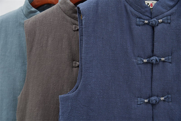 2021 Autumn NEW! Men Retro Chinese Style Linen and Cotton Quilted Vest