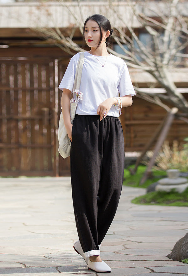 2022 Summer NEW! Women Simple Lantern Style Linen and Cotton Pants
