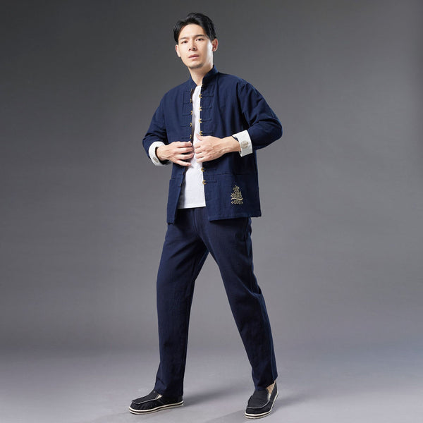 2021 Autumn NEW! Men Retro Style Linen and Cotton Long Sleeve Cardigan Thin Jacket