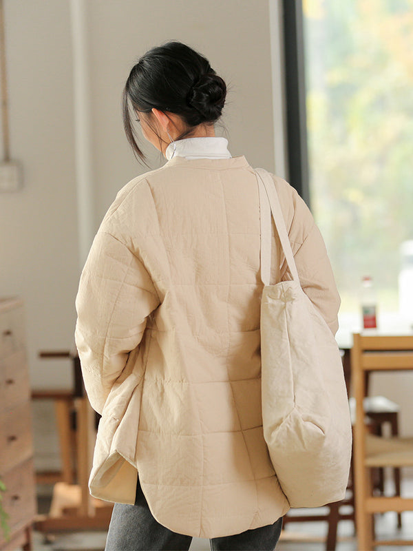 2021 Winter NEW! Women Round Collar Modern Grid Quilted Long-sleeved Thin Coat