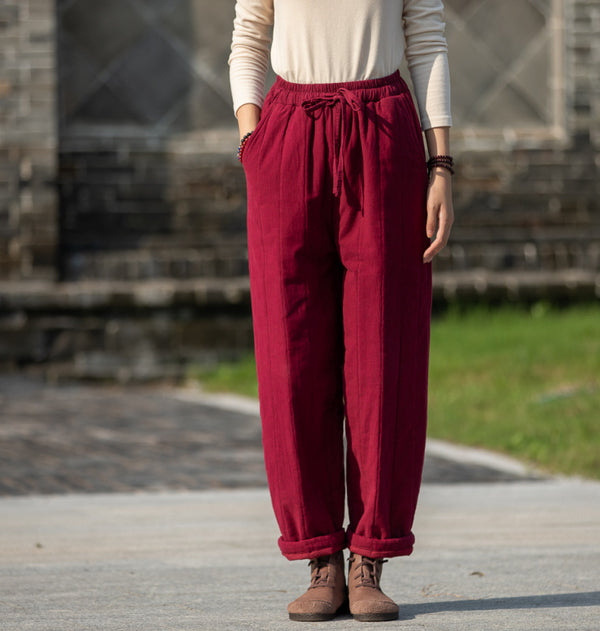 2021 Autumn NEW! Women Modern Causal Style Linen and Cotton Quilted Pants