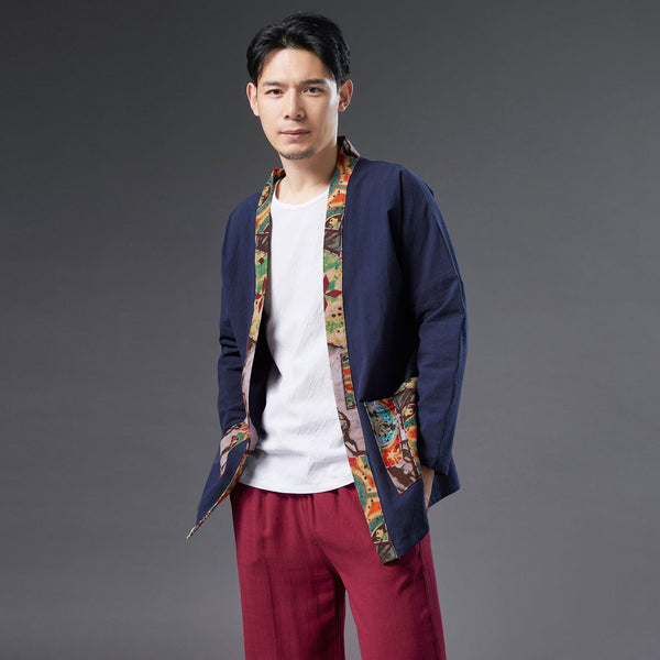 2021 Autumn NEW! Men Retro Minorities Color Linen and Cotton Long Sleeve Cardigan Thin Jacket