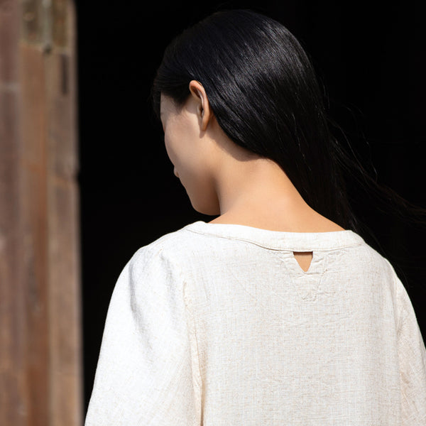 2022 Summer NEW! Women Simple Style Wrinkled Linen and Cotton Middle Sleeves Shirt